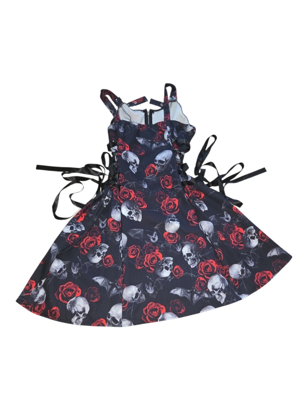 Skull & Red Rose Gothic A-Line Dress Size L
